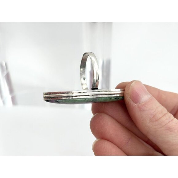 XL Natural Ruby Zoisite Cabochon Gemstone Milgrain Vintage Ring - sz 12.5 - Picture 6 of 10